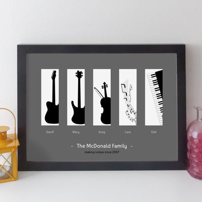 Personalised Family Music Print - contemporary black on white