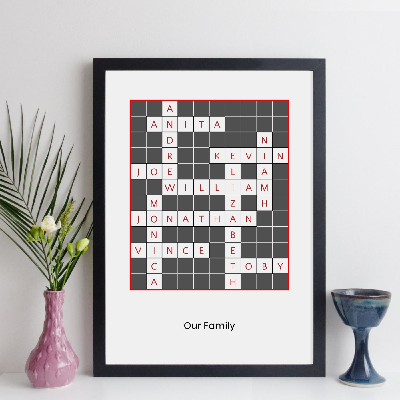 Personalised Family Crossword Print - Traditional style