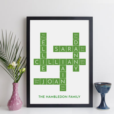 Personalised Family Art Crossword Print With Birthdays