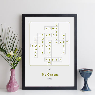 Personalised Family Crossword Print in contemporary style