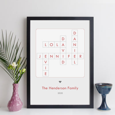 Personalised Family Crossword Print in contemporary style