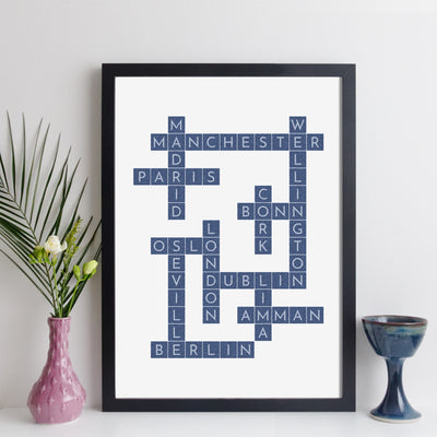 Personalised Travel Crossword Print - Light Text