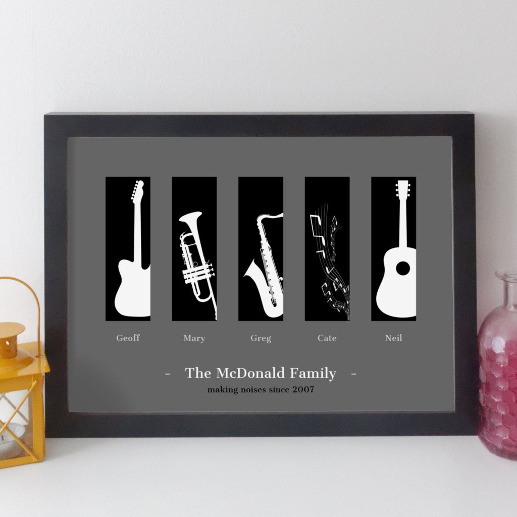 Personalised Family Music Print - contemporary white on black
