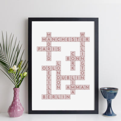 Personalised Travel Crossword Print - Dark Text