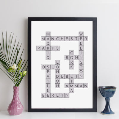 Personalised Travel Crossword Print - Dark Text