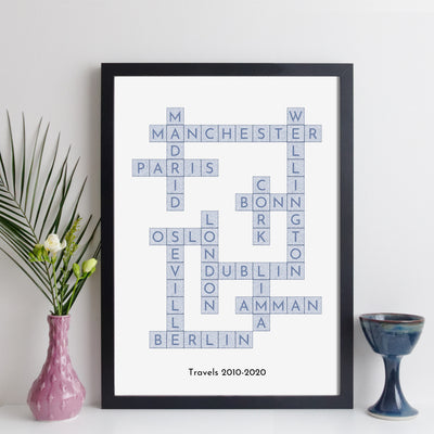 Personalised Travel Crossword Print - Dark Text
