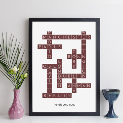 Personalised Travel Crossword Print - Light Text