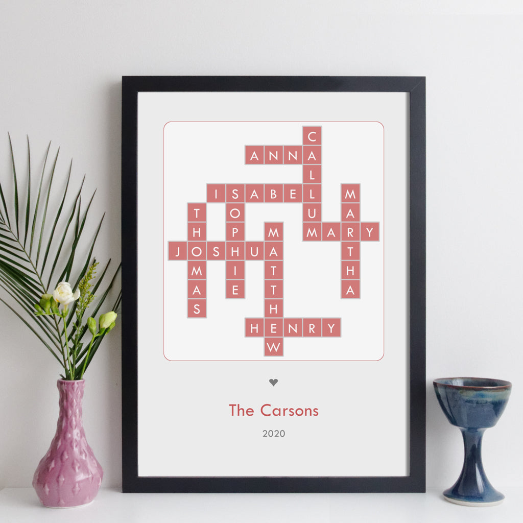 Personalised Family Crossword Print in contemporary style