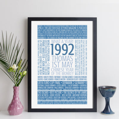 Personalised Born In 1992 Facts Print UK - personalised 1992 print birthday gift idea