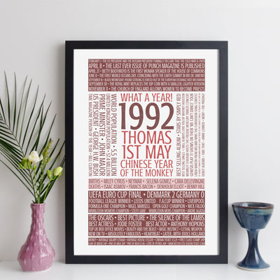 Personalised Born In 1992 Facts Print UK - personalised 1992 print birthday gift idea