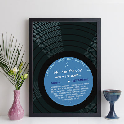 Personalised Music Print - 1992 On The Day You Were Born Record Label Print - 1992 birthday gift idea