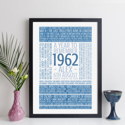 Personalised Born In 1962 Facts Print UK - personalised 1962 print birthday gift idea