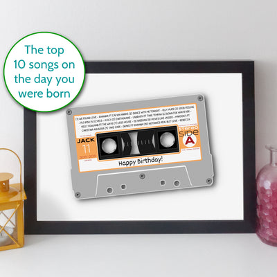 Personalised UK Music On The Day You Were Born Cassette Print