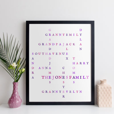 Personalised Family Crossword Print - nostalgia style