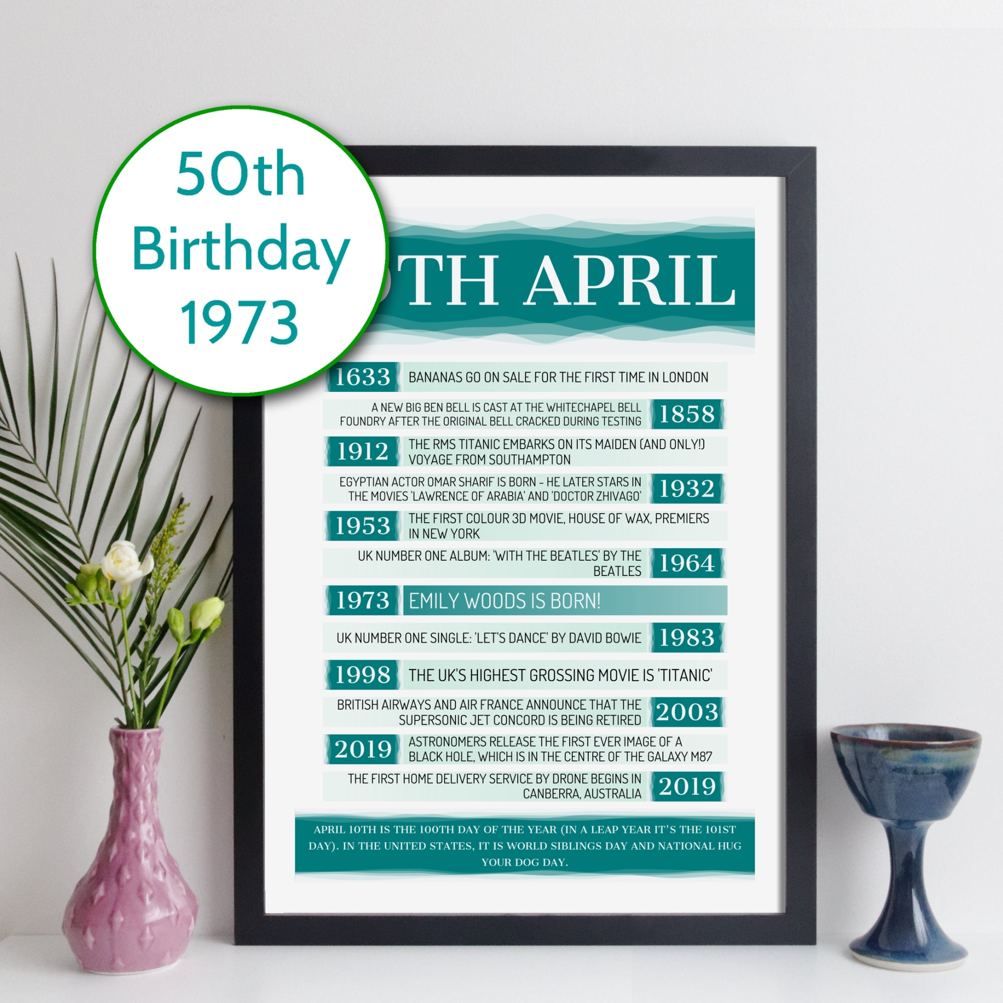 Personalised 1973 Day You Were Born Facts Print - personalised 1973 print - 50th birthday gift idea