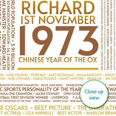 Personalised 1973 Facts Print UK - personalised 1973 print birthday gift idea