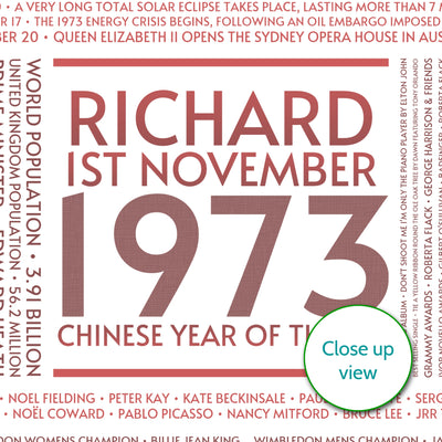 Personalised 1973 Facts Print UK - personalised 1973 print birthday gift idea