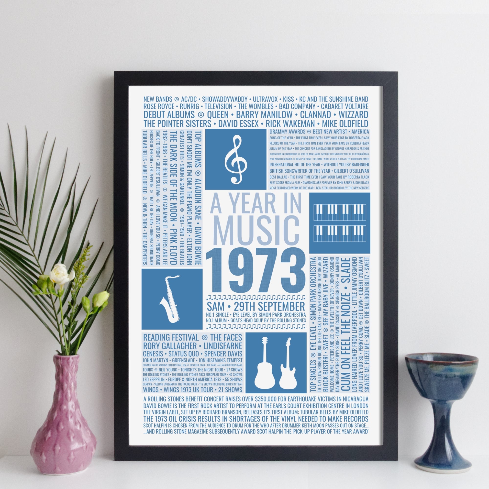 Personalised 1973 Music Facts Print - 1963 Year You Were Born Music Print - 1973 birthday gift idea