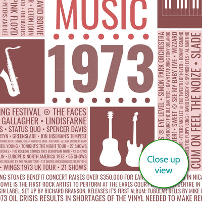 Personalised 1973 Music Facts Print - 1963 Year You Were Born Music Print - 1973 birthday gift idea