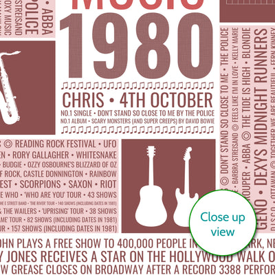 1980 UK Music Facts Personalised Print