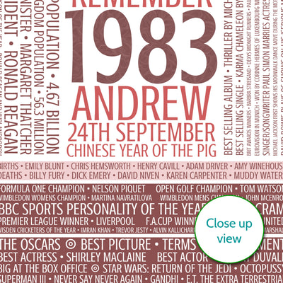 Personalised Born In 1983 Facts Print UK - personalised 1983 print birthday gift idea