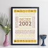 Personalised 2002 Facts Print UK - personalised 2002 print birthday gift idea