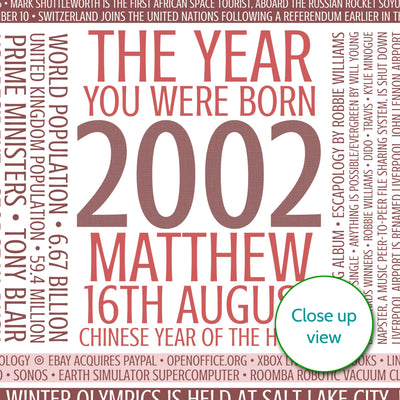 Personalised Born In 2002 Facts Print UK - personalised 2002 print birthday gift idea