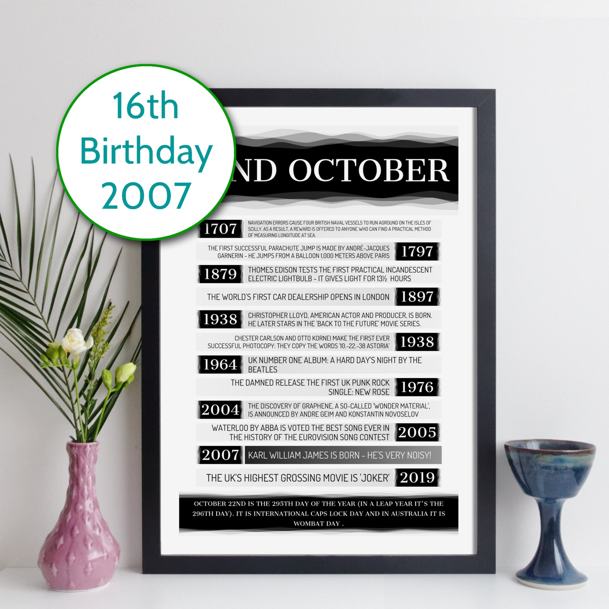 Personalised 2007 Day You Were Born Facts Print - personalised 2007 print - 16th birthday gift idea