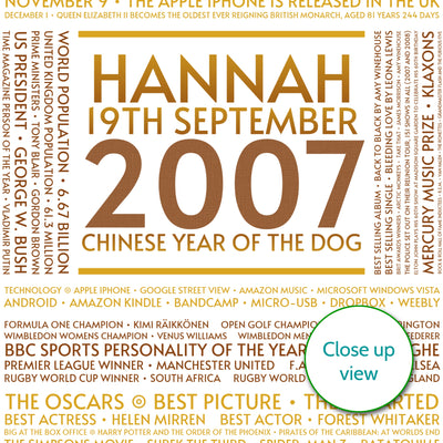 Personalised 2007 Facts Print UK - personalised 2007 print - birthday gift idea