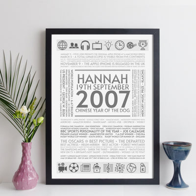 Personalised 2007 Facts Print UK - personalised 2007 print - birthday gift idea