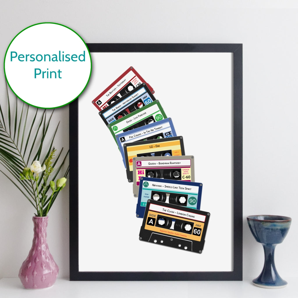 Personalised Cassette Tape Print - 8 Tumbling Tapes