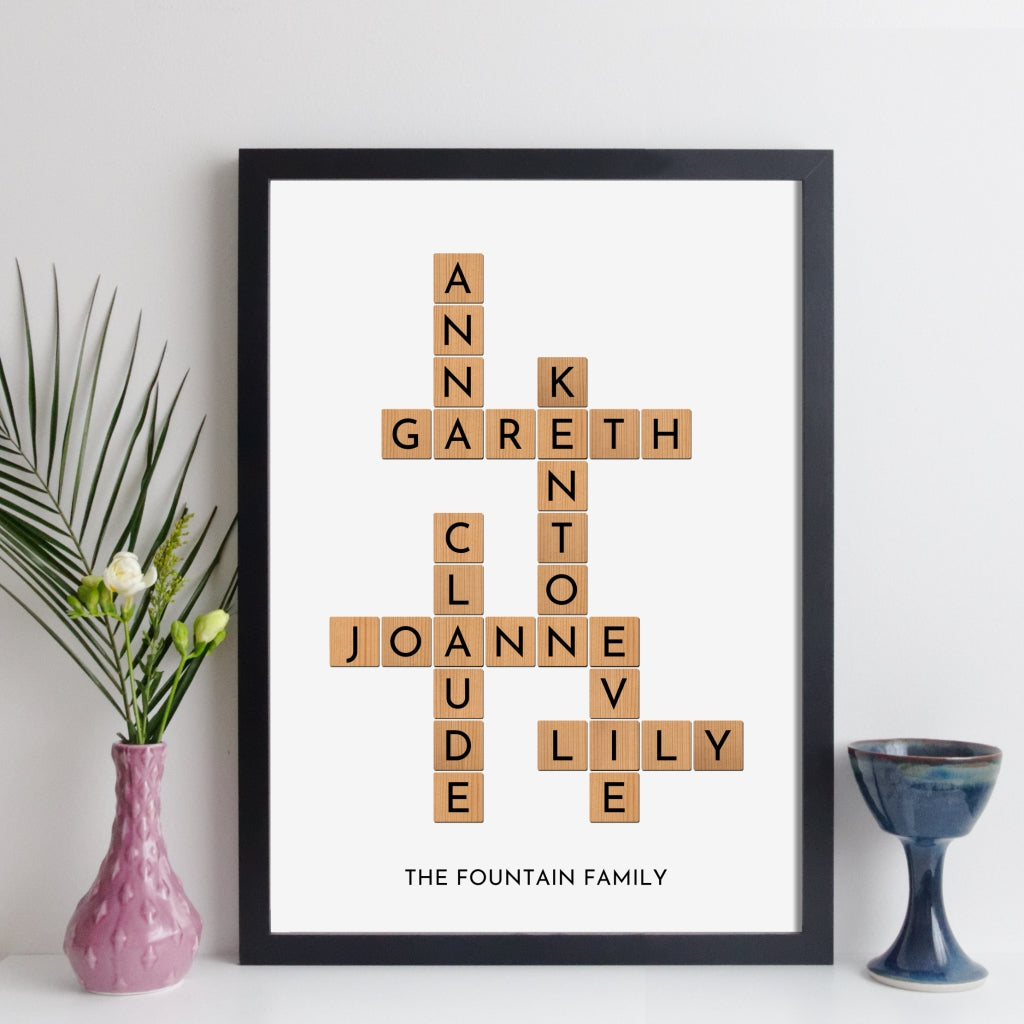 Personalised Family Crossword Print - scrabble tiles style