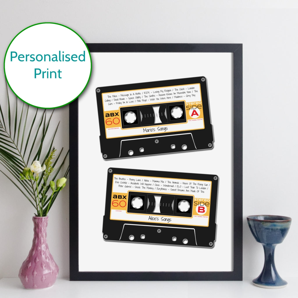 Personalised Cassette Mix Tape Print - Customised Label