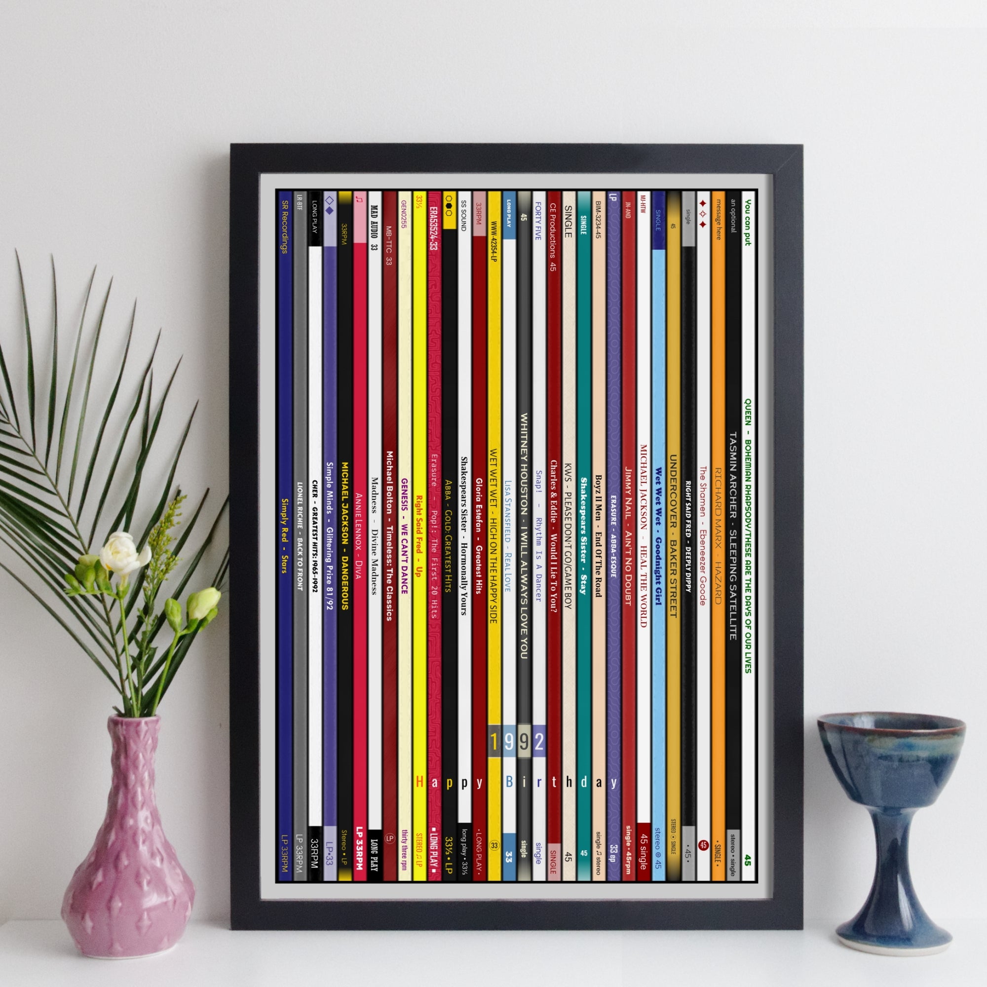 Personalised Music Print - 1992 UK Record Collection Print - 1992 birthday gift idea