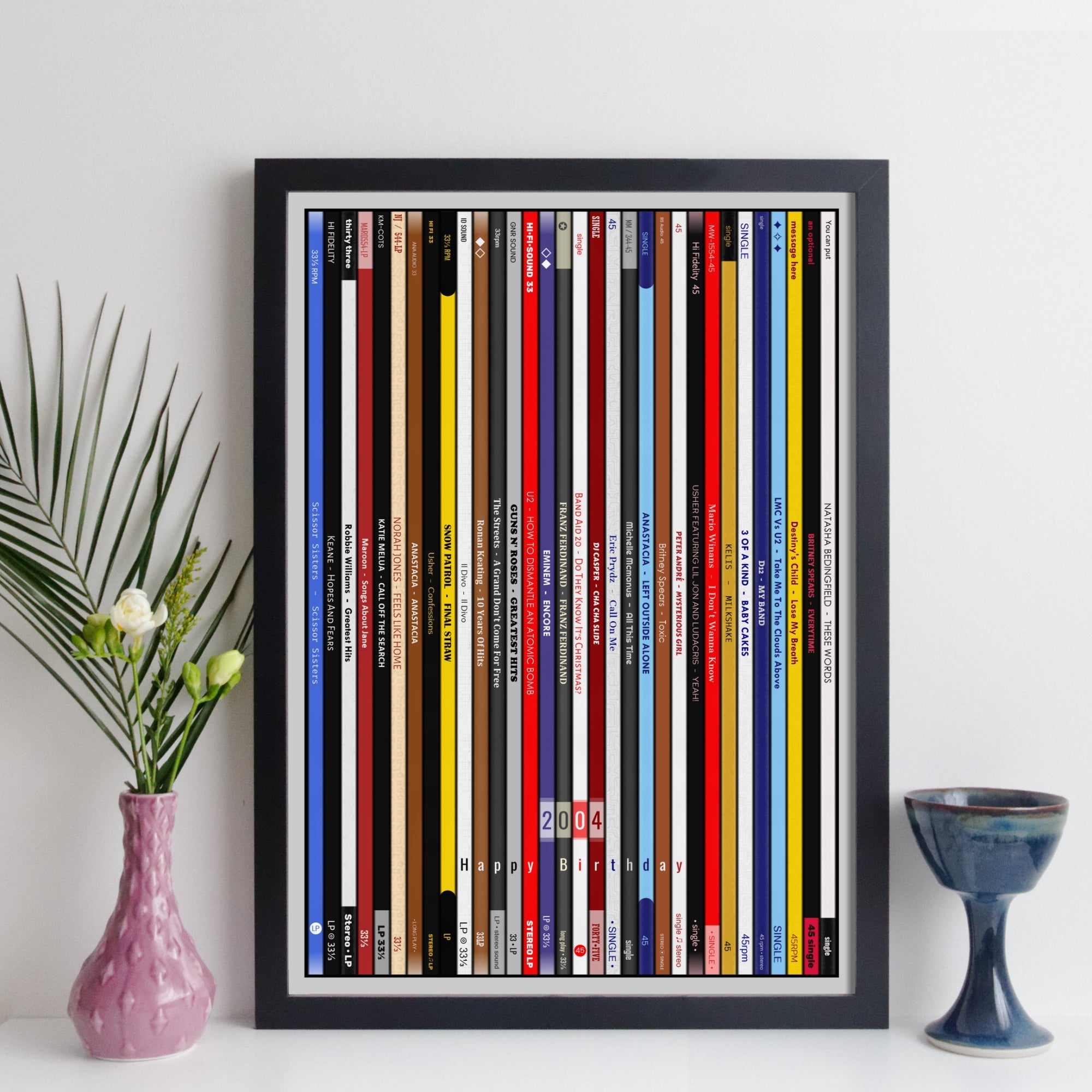 Personalised Music Print - 2004 UK Record Collection Print - 2004 birthday gift idea