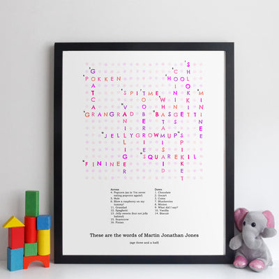 Personalised Toddler Words Crossword Print - slightly wobbly style