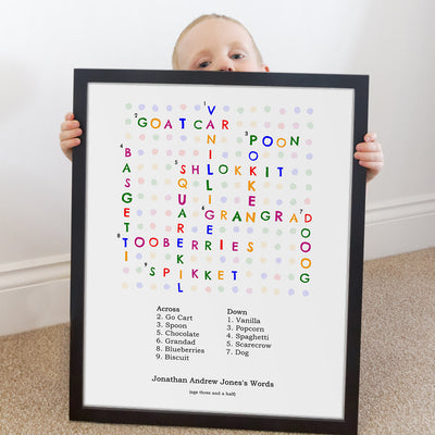 Personalised Toddler Words Crossword Print - slightly wobbly style